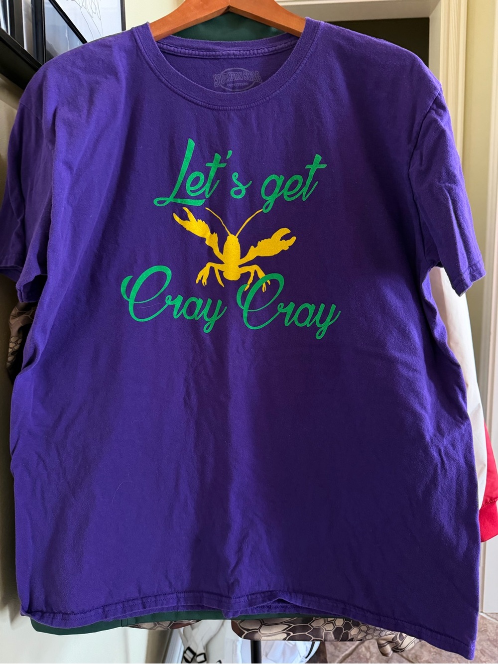 Let’s Get Cray Cray Crawfish Mardi Gras Tee XL Purple Shirt